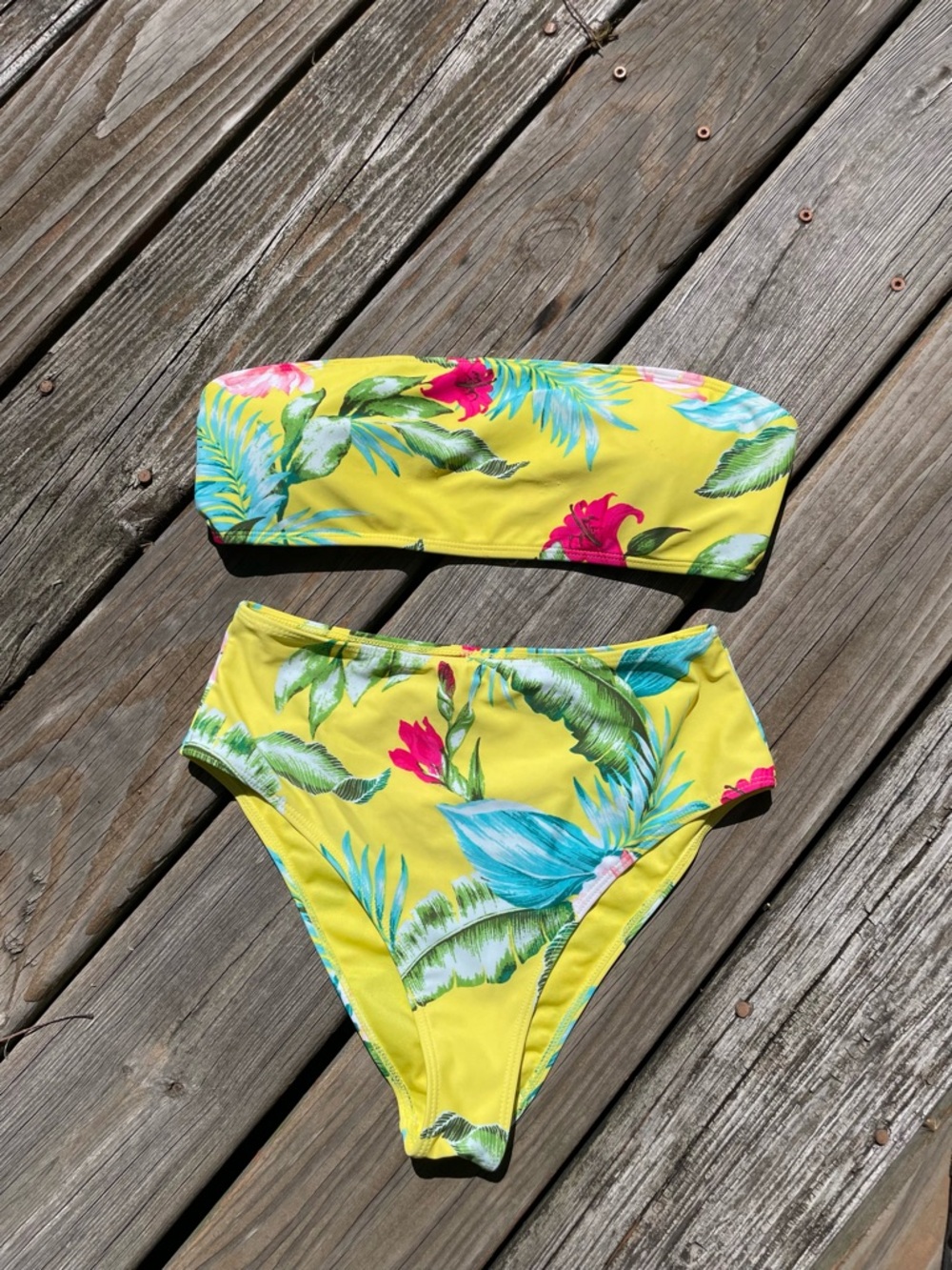 Yellow Tropical Bandeau Bikini Set